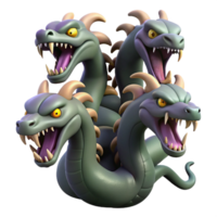 magnificent traditional A mythical hydra, multiple heads hissing 4K png