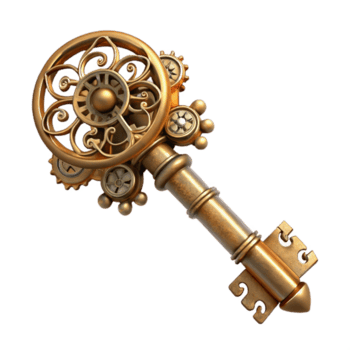 deslumbrante clássico steampunk chave com ornamentado filigrana e relógio detalhes exclusivo png