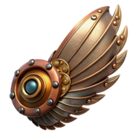 stunning minimalist Steampunk wing with intricate metal framework and feather details authentic png