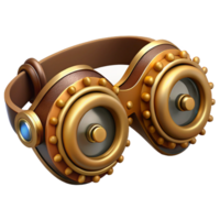 serene classic Steampunk goggles with intricate brass gears and leather straps detailed png