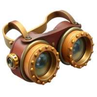 beautiful minimalist Steampunk goggles with intricate brass gears and leather straps genuine png