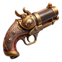 impressive vintage Steampunk pistol with ornate engravings and a brass barrel authentic png
