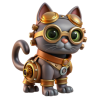 serene minimalist Steampunk cat with gears and goggles original png