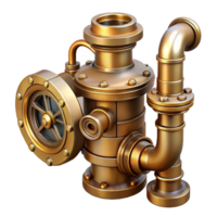 vibrant artistic Steampunk pipe, brass with intricate valves original png