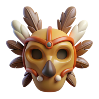 wonderful artistic A stylized tribal mask with feathers and bone details authentic png