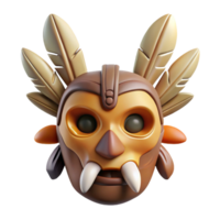 magnificent creative A stylized tribal mask with feathers and bone details original png