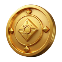 dramatic rustic A single, ancient, golden coin with mystical symbols high resolution png