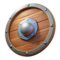 impressive artistic A single, wooden shield with a metallic rim authentic png