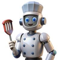 stunning rustic Futuristic Robot Chef holding a spatula high quality png
