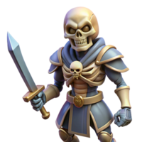 serene rustic A detailed illustration of a skeletal warrior, sword raised professional png