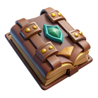 vibrant creative A single, ancient, leather-bound spellbook, open to a page of arcane symbols high quality png