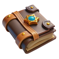 serene minimalist A single, ancient, leather-bound spellbook, open to a page of arcane symbols premium png