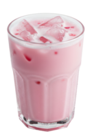 Refreshing Rose Milk with Ice Cubes in a Glass, Isolated Transparent Background, Ideal for Summer Drinks and Cafe Menus png
