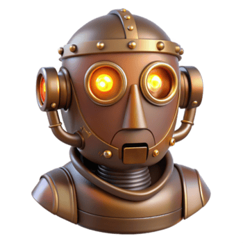 deslumbrante contemporâneo steampunk robô cabeça com brilhando conduziu olhos e exposto fiação profissional png