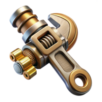 elegant rustic Steampunk wrench with adjustable jaws and brass detailing detailed png
