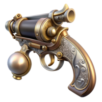 wonderful modern Steampunk pistol with ornate engravings and a pearl handle premium png