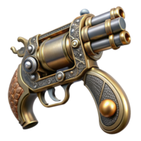 beautiful modern Steampunk pistol with ornate engravings and a pearl handle genuine png