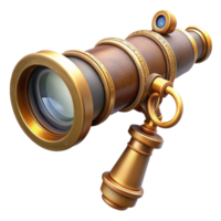 vibrant traditional Steampunk telescope with brass tubing and a magnifying lens 4K png