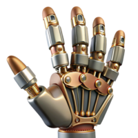 stunning traditional Steampunk robotic hand with articulated fingers and exposed wiring high quality png