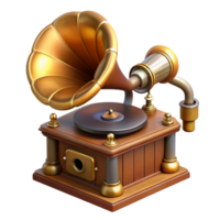 impressive abstract Steampunk phonograph with a brass horn and a rotating turntable authentic png