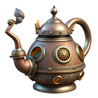 elegant rustic Steampunk teapot with intricate metalwork and a steam vent exclusive png