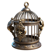 vibrant creative Steampunk birdcage with ornate metalwork and a perch high resolution png