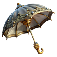 impressive creative Steampunk umbrella with intricate metalwork and a silk canopy high quality png