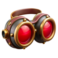 vibrant artistic Steampunk goggles with red tinted lenses and brass accents authentic png