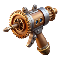 extraordinary minimalist Steampunk drill with intricate gears and a rotating bit professional png