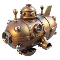 elegant rustic Steampunk submarine in miniature form with intricate details authentic png