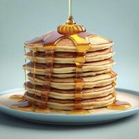 Stack of Pancakes with Syrup Pouring Over on a Plate photo