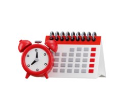 Paper spiral wall calendar and alarm clocks icon 3d render concept of Calendar and alarm clocks on Schedule, appointment, organizer, timesheet, time management, important date png