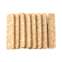 Sliced tempeh arranged neatly on transparency background, showcasing its texture and color png