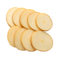 Thinly sliced potatoes arranged in stack, showcasing their smooth texture and color png