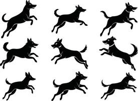 Set of Playful Running Dogs Silhouette Illustration vector