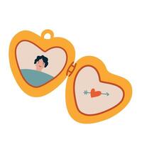 Illustration of a heart-shaped shaped Locket with a photo inside. A hand-drawn Charm. vector