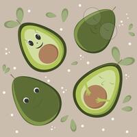 Set of funny avocado illustrations vector