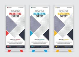 Creative Business Advertising Roll Up Banner with Three Color Combination vector