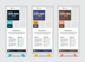 Modern Real Estate Marketing Roll Up Banner Design with Three Color Combination vector