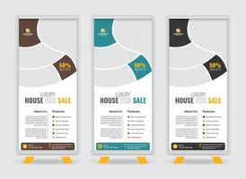 Real Estate Agent Advertising Roll Up Banner Design with Three Color Combination vector