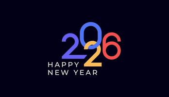 Happy New Year 2026 minimal geometric shape colourful. Celebration, greeting card, invitation, calendar concept. Design template post new year 2026. vector