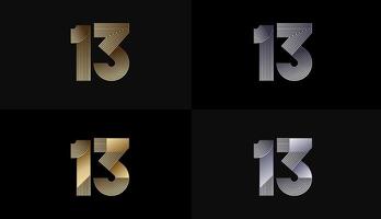 Number Design Line Stripes in Luxury Gold 13th, 13th Years Anniversary with Gold Metallic Line ,Luxury, Line and shape concept. vector