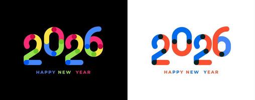 contento nuevo año 2026 minimalista superposición estilo con brillante multicolor, celebracion, saludo tarjeta, invitación, calendario concepto. diseño modelo enviar nuevo año 2026. vector