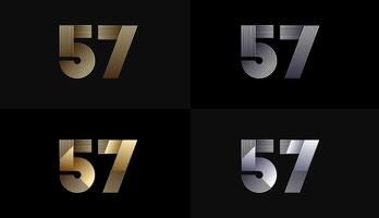Number Design Line Stripes in Luxury Gold 57th, 57th Years Anniversary with Gold Metallic Line ,Luxury, Line and shape concept. vector