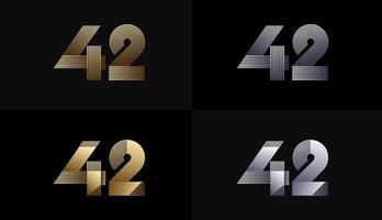 Number Design Line Stripes in Luxury Gold 42th, 42th Years Anniversary with Gold Metallic Line ,Luxury, Line and shape concept. vector