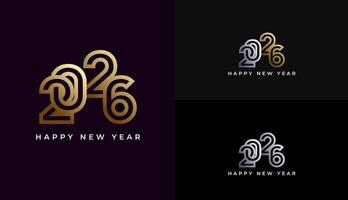 Happy New Year 2026 minimalist geometric shapes in gold. celebration, greeting card, invitation, calendar concept. Design template post new year 2026. vector