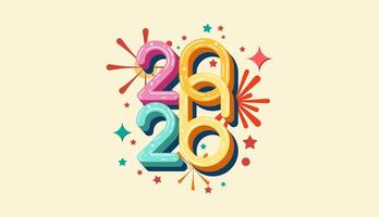 contento nuevo año 2026 3d garabatear multi de colores con fuegos artificiales, celebracion, saludo tarjeta, invitación, calendario concepto. diseño modelo enviar nuevo año 2026. vector