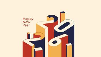 Happy New Year 2026 3d isometric style with retro colour, celebration, greeting card, invitation, calendar concept. Design template post new year 2026 vector