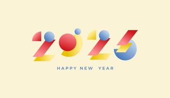 Happy New Year 2026 geometric shape style with bright gradient retro colour, celebration, greeting card, invitation, calendar concept. Design template post new year 2026. vector
