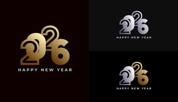 Happy New Year 2026 minimalist geometric shapes in luxury gold. celebration, greeting card, invitation, calendar concept. Design template post new year 2026. vector